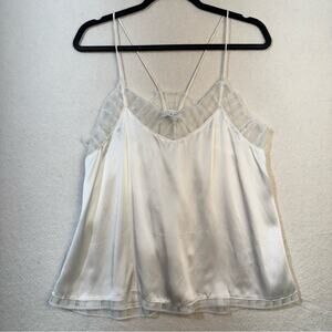 IRO Berwyn Ecru White Lace-Trimmed Silk Charmeuse Cami Spaghetti Straps Large